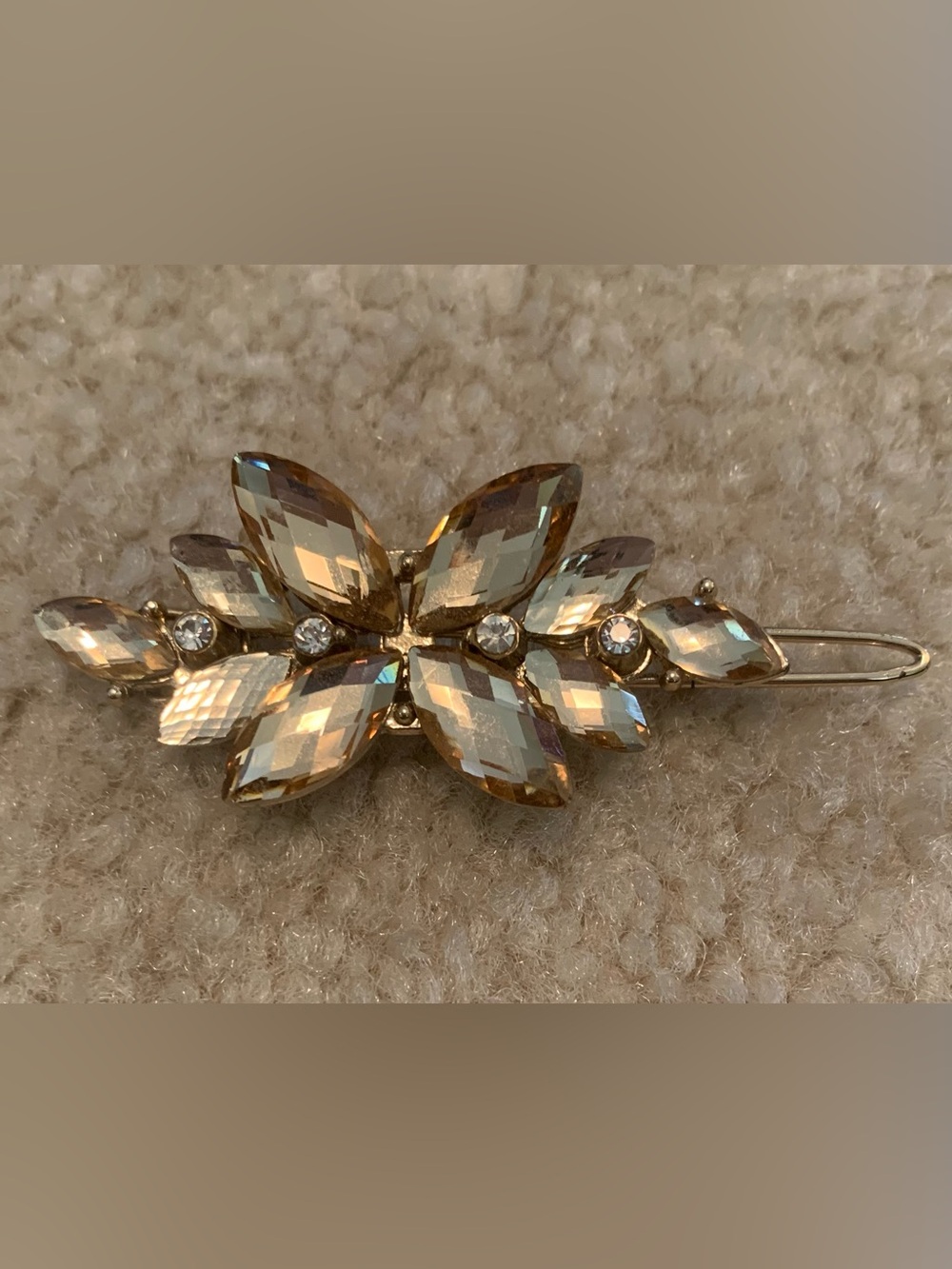 Vintage 1950s Champagne Gold Tone Crystal and Rhinestone 2” Hair Clip Pinup